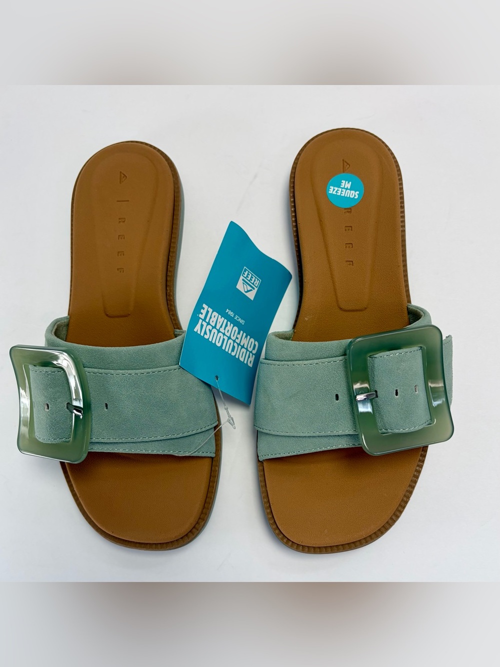 Reef Mint Green Slide Sandals with Tan Footbed - Picture 5 of 9